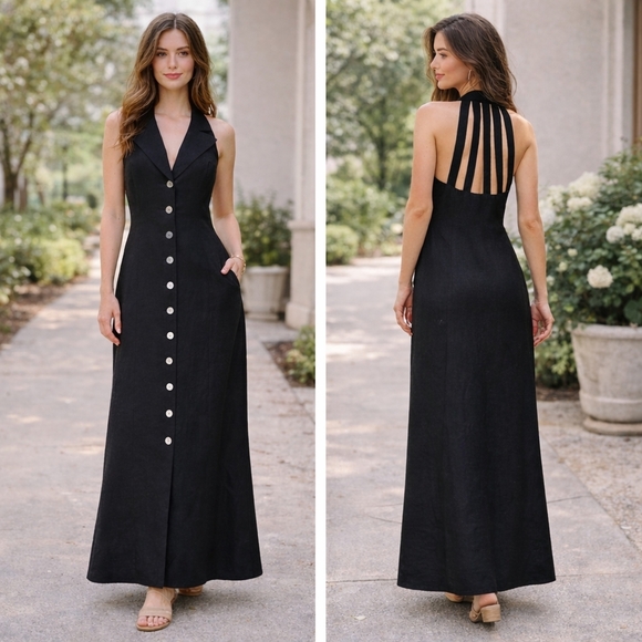 Jessica Howard Dresses & Skirts - Jessica Howard Backless Halter Dress 65% Linen 35% Rayon